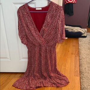 Red Floral Wrap-Style Women's Dress